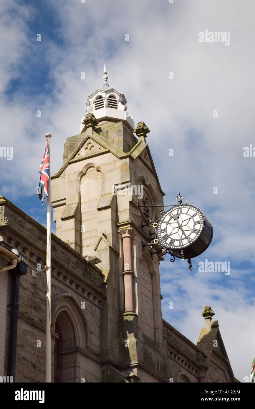 Holywell Flintshire North Wales UK Clock Tower and Union Jack flag