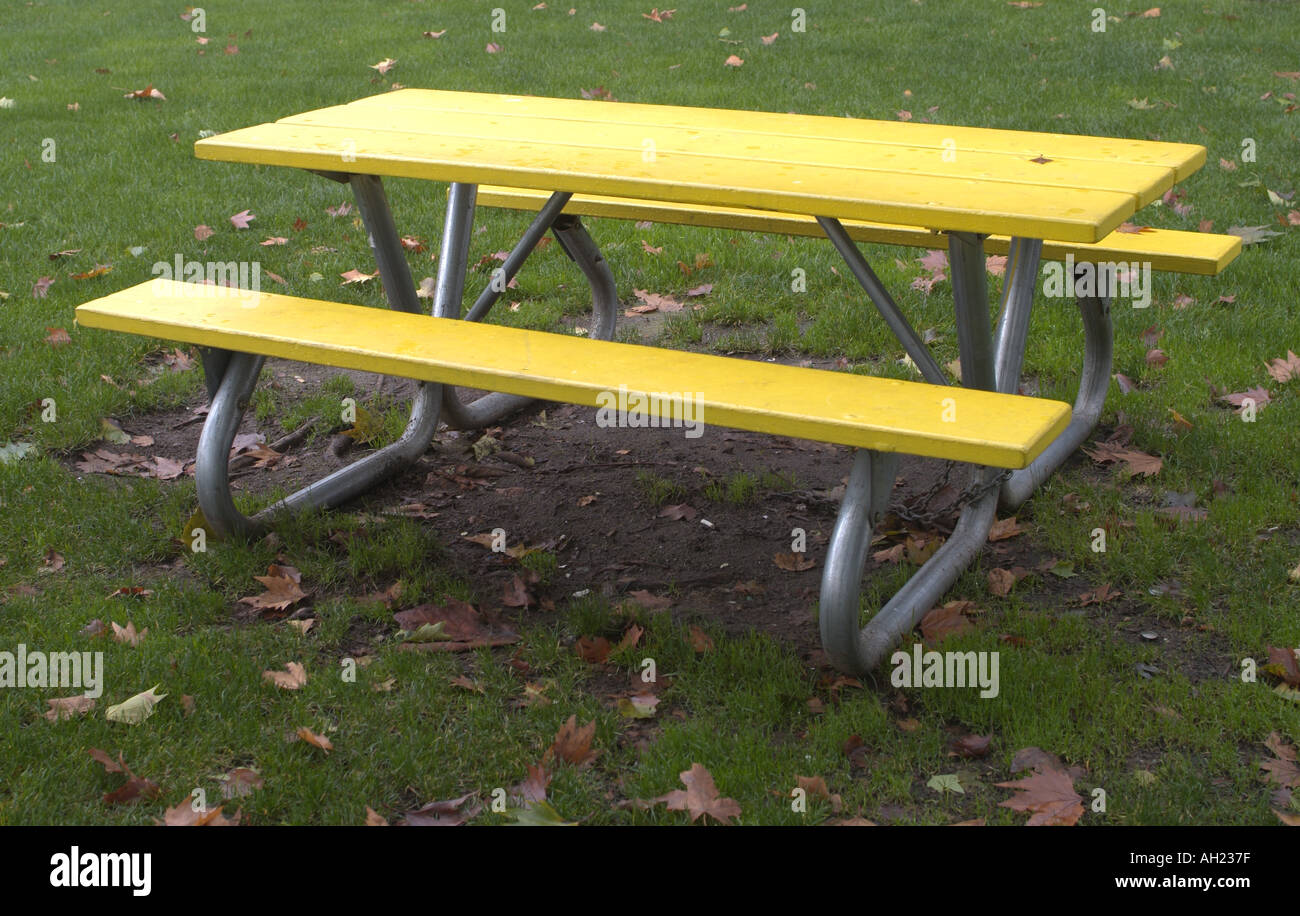 Yellow Picnic Table Maffeo Sutton Park Nanaimo Vancouver Island British