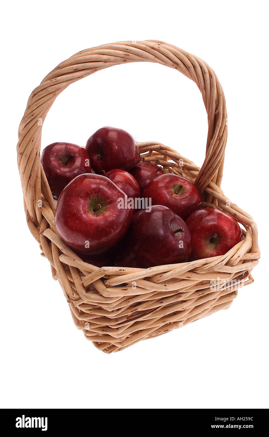 basket of apples silhouetted on white background Stock Photo