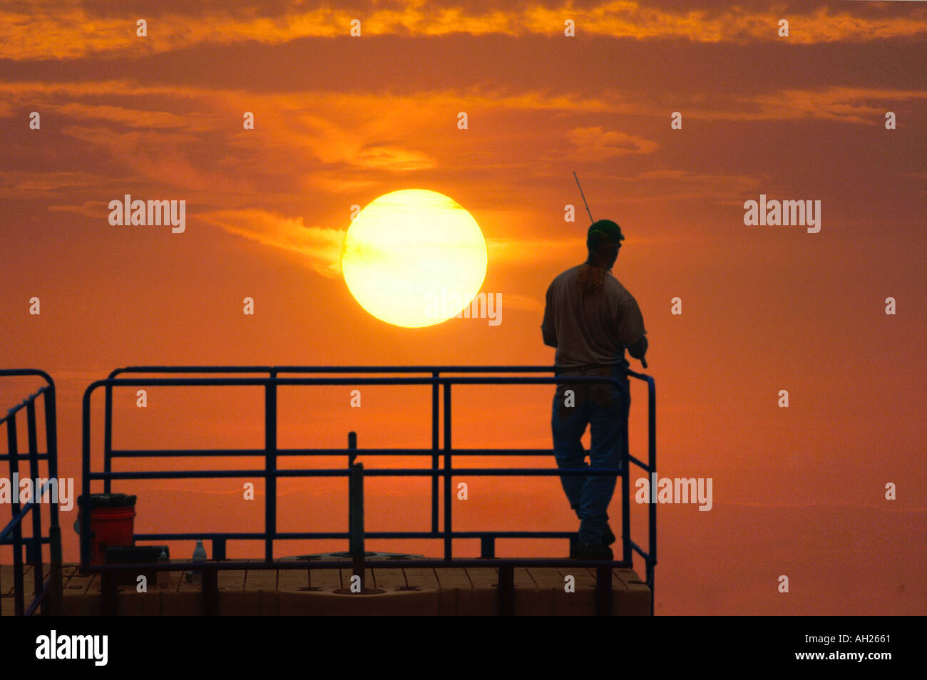 Fisherman at Sunrise Stock Photo