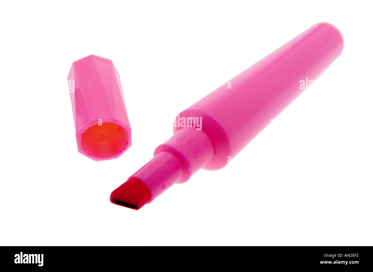 Silhouetted pink highlighter marker on white background Stock Photo