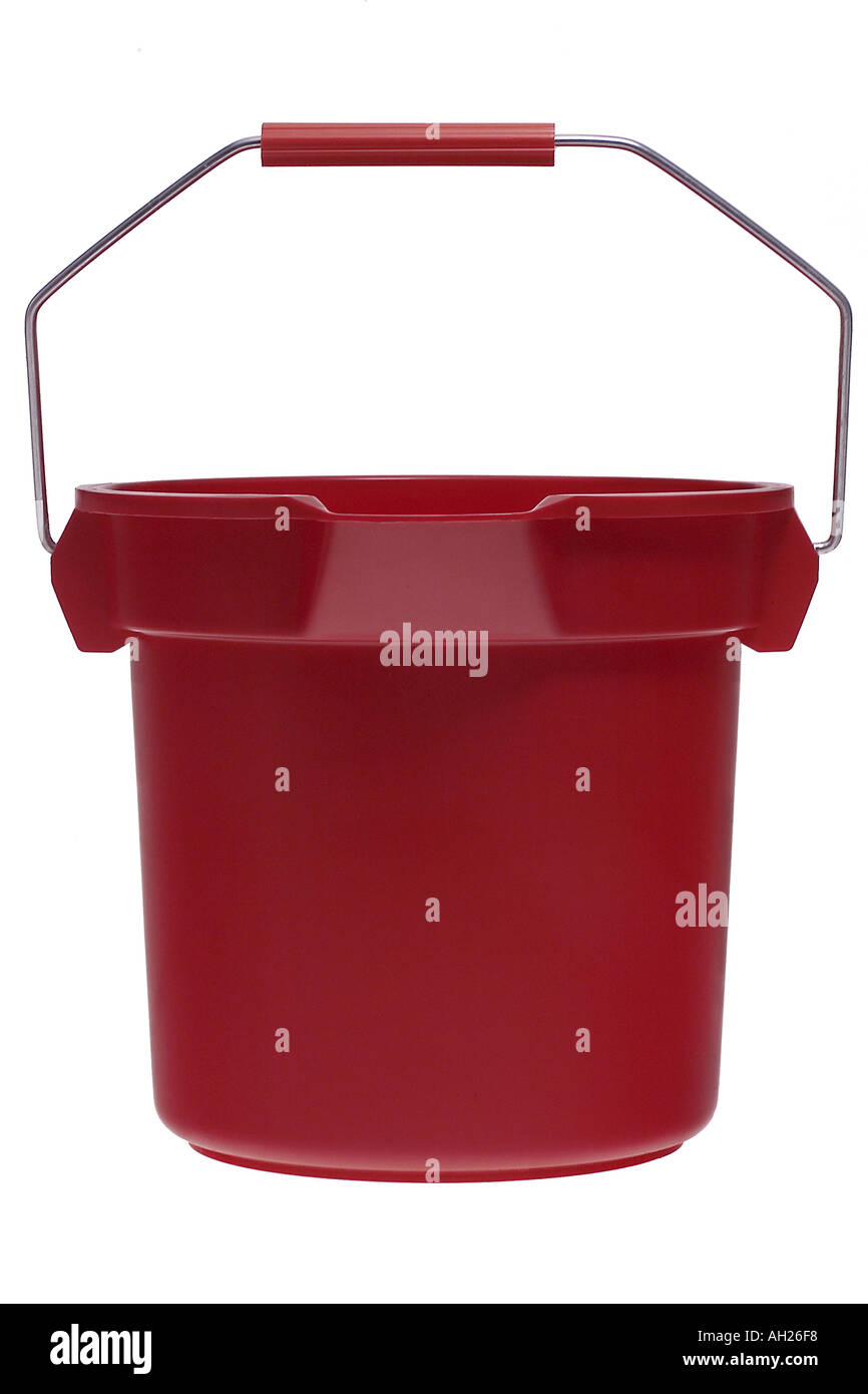 red bucket silhouetted on white background Stock Photo Alamy