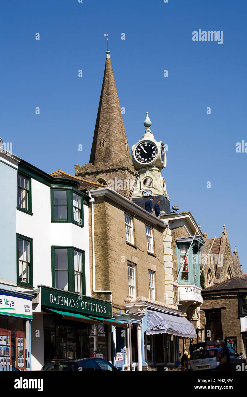 UK Devon Kingsbridge Fore Street Town Hall and Parish Church Stock