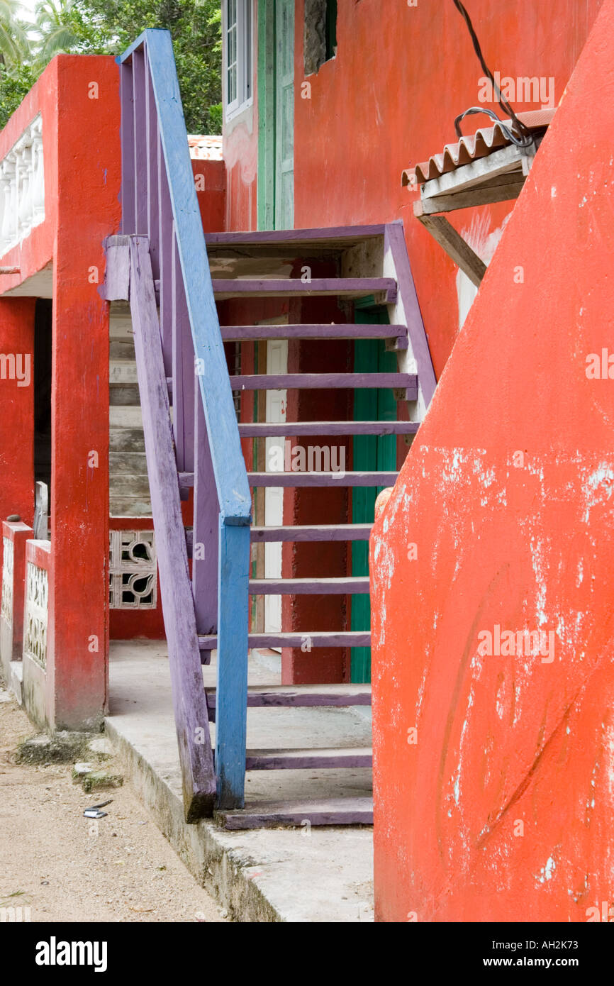 Colorful stairs, Isla Grande, Colon, Panama, Central America Stock Photo
