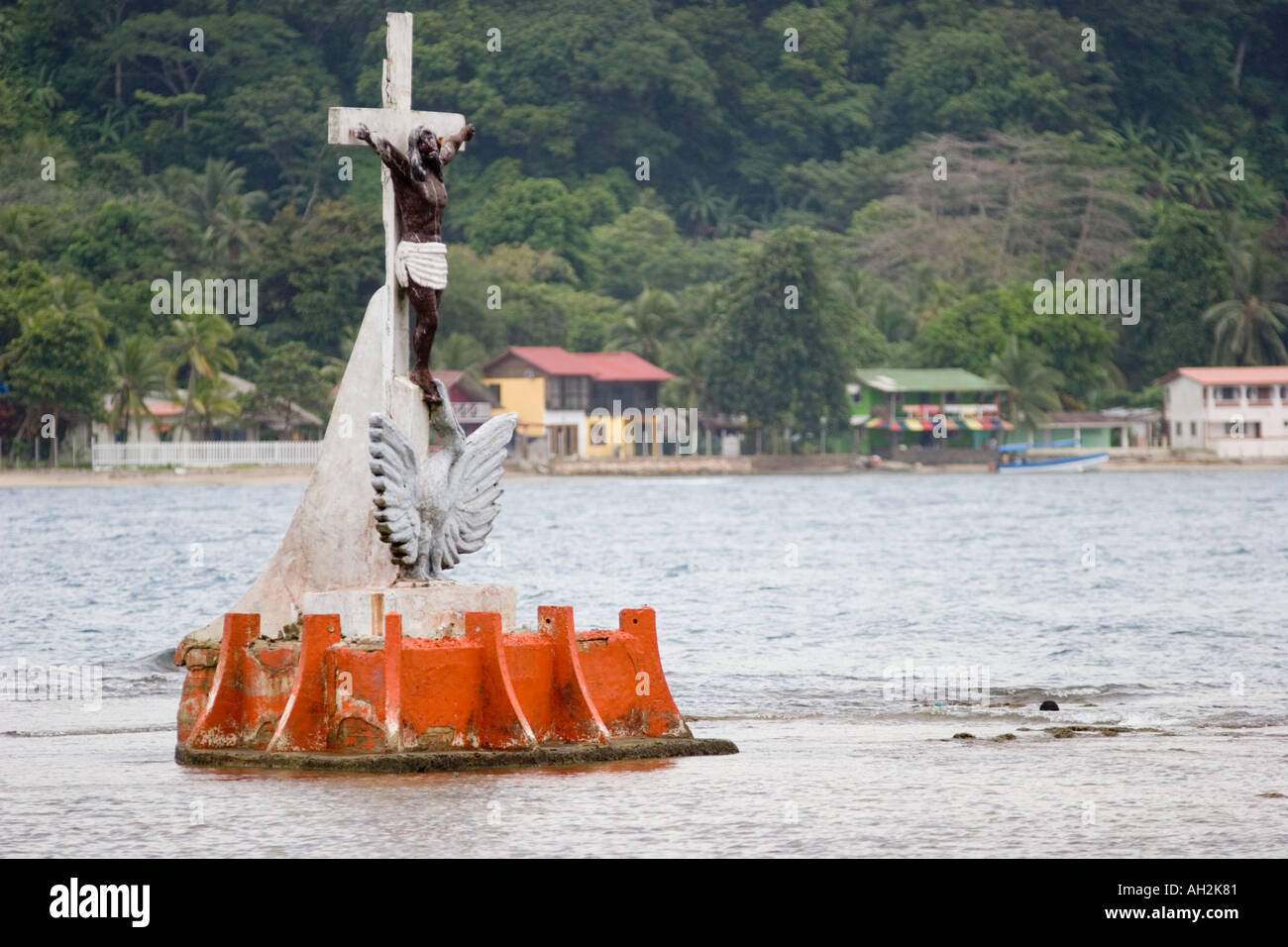 A crucifix in the water Isla Grande Colon Panama Central America Stock Photo