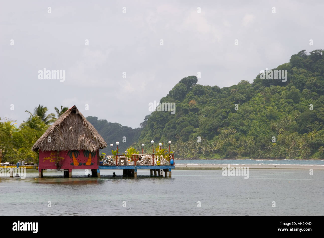 Restaurant on the water, Isla Grande, Colon, Republic of Panama, Central America Stock Photo