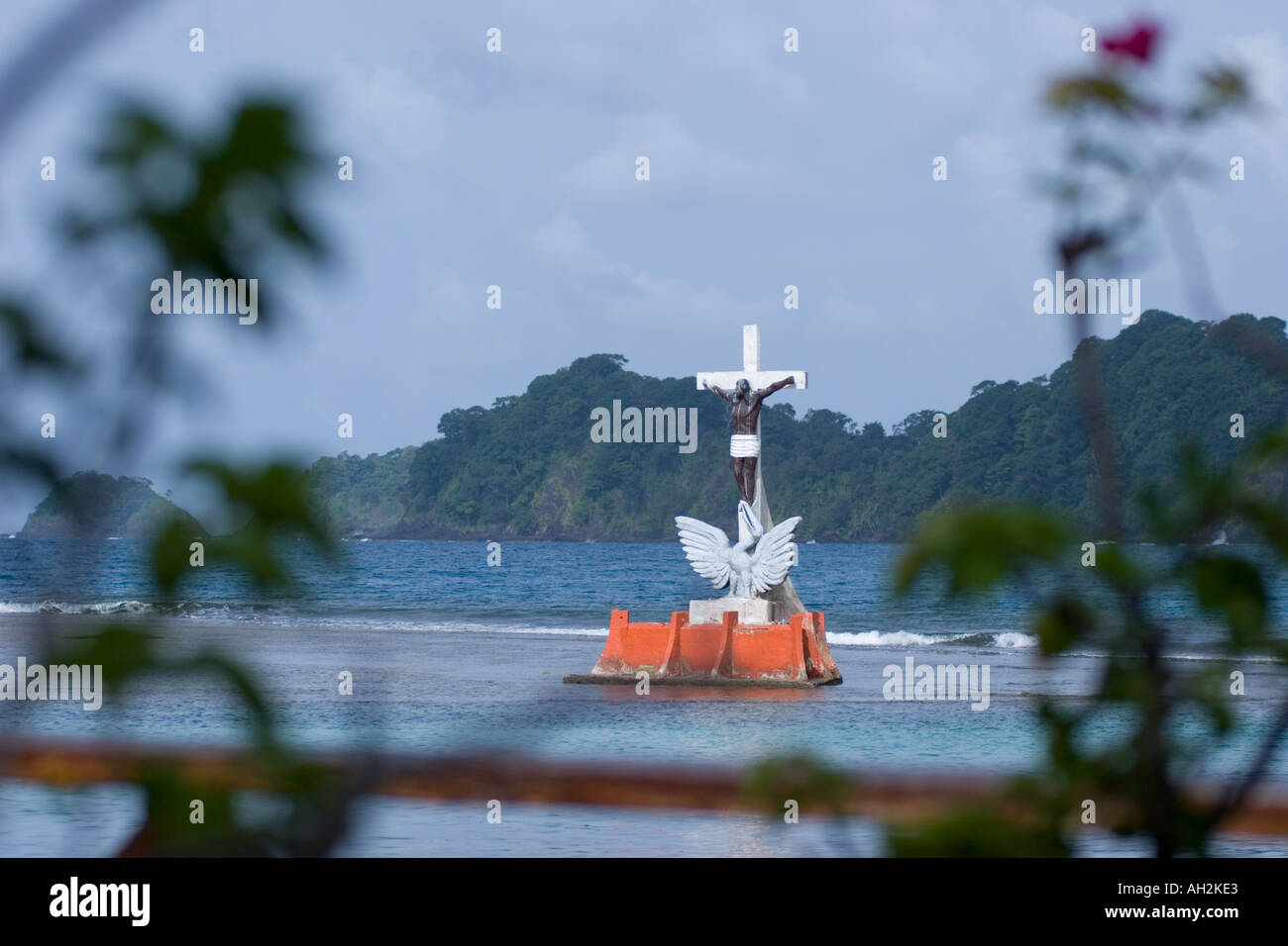 A crucifix in the water. Isla Grande, Colon, Panama, Central America Stock Photo