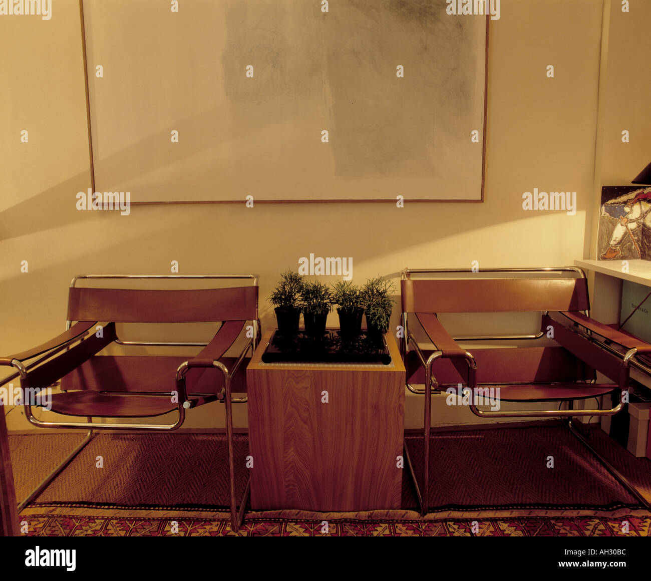 Two Brown Leather Chrome Marcel Breuer Wassily Chairs On Either