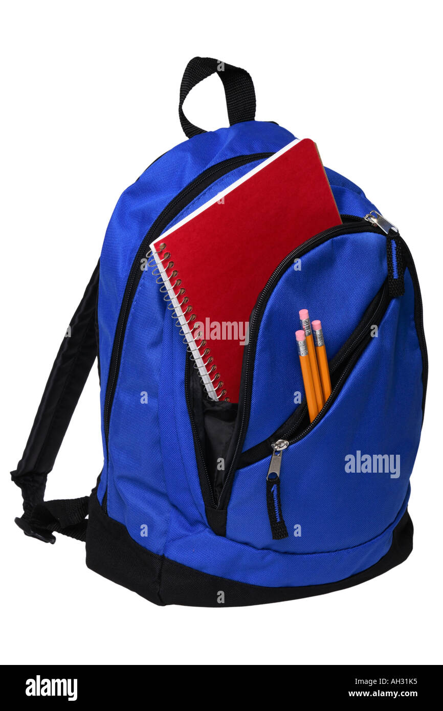 Backpack with School Supplies Stock Photo