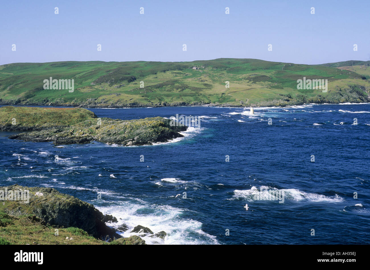 Calf of Man island Sound Kitterland Chickens Rock Lighthouse Isle of Man Manx scenery Stock Photo