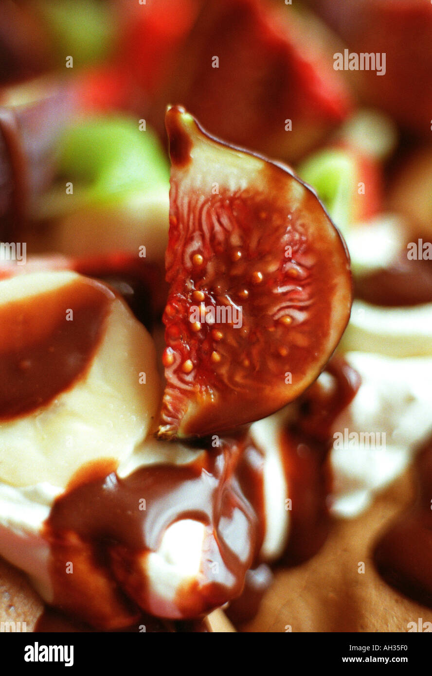 Chocolate with fruits Stock Photo