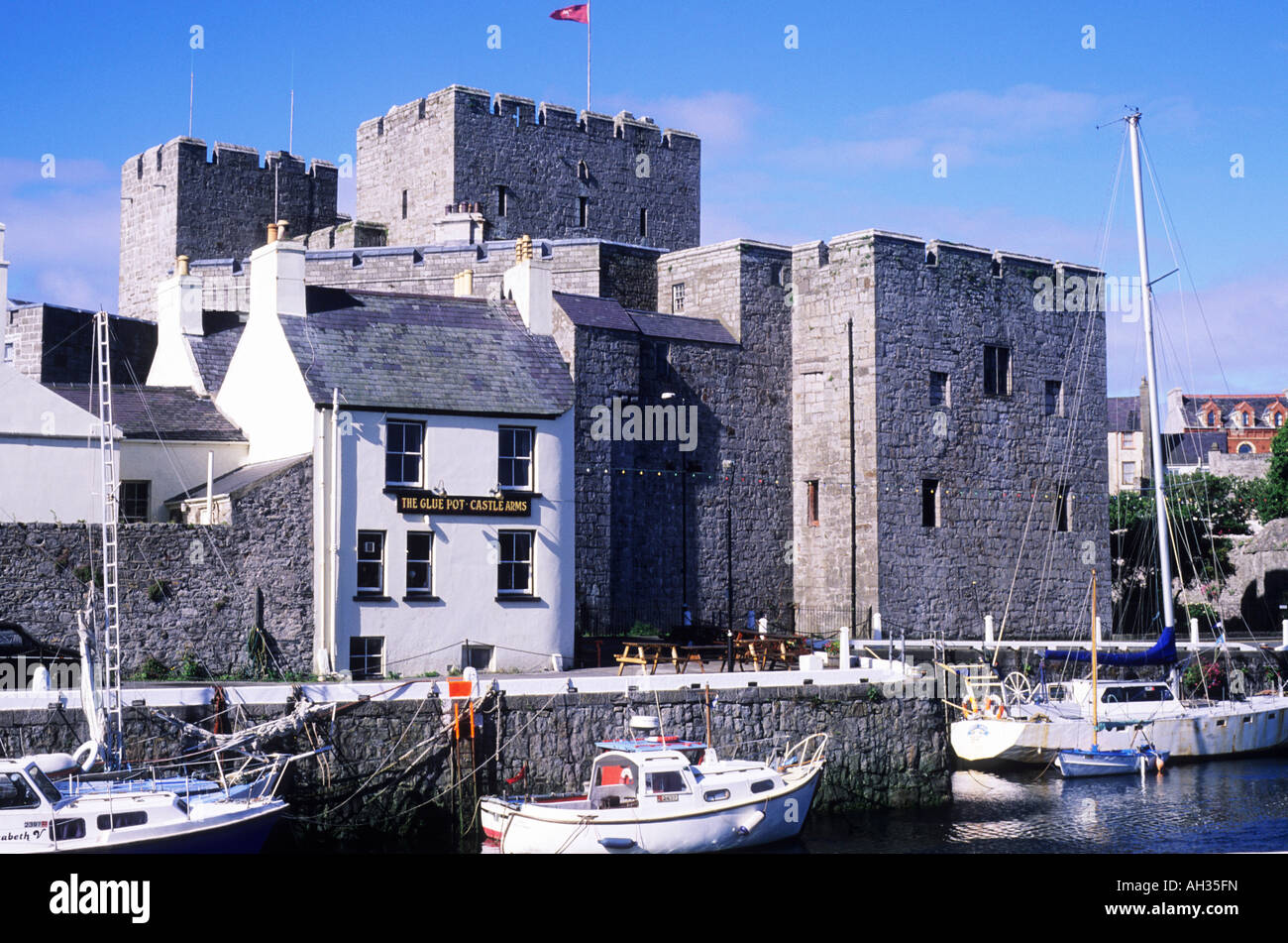 Castle Rushen and Castletown Harbour Isle of Man Stock Photo