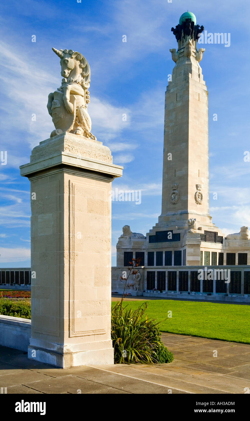 Portsmouth Naval Memorial Southsea Hampshire England UK  built by Commonwealth War Graves Commission with unicorn statue Stock Photo
