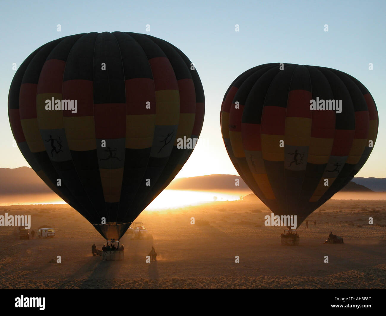 Balloon takeoff Namibia desert Stock Photo