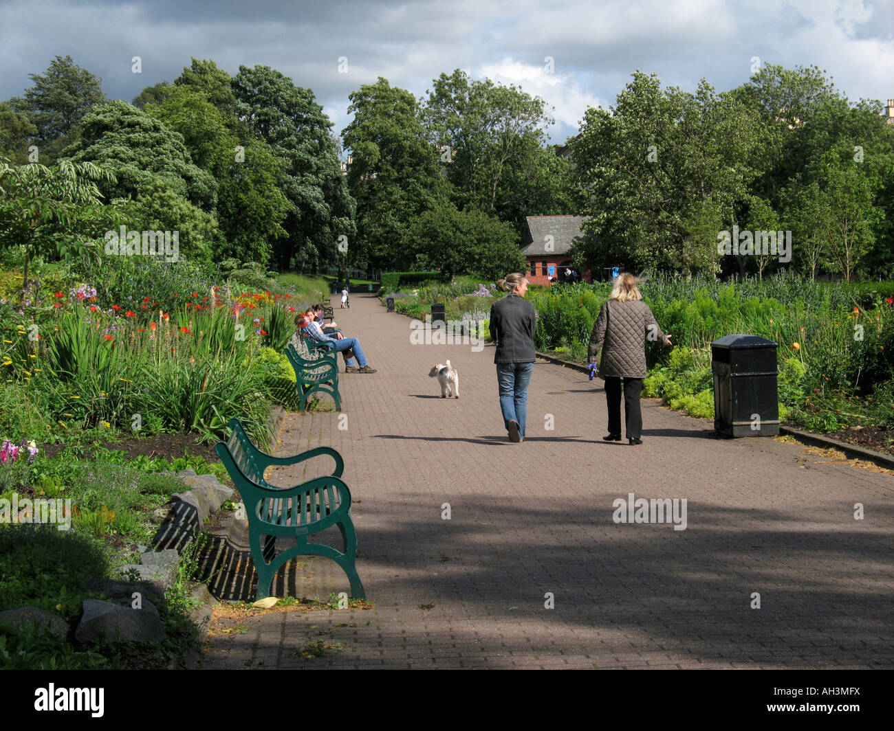 People walking a dog in Kelvingrove Park, Glasgow Stock Photo Alamy