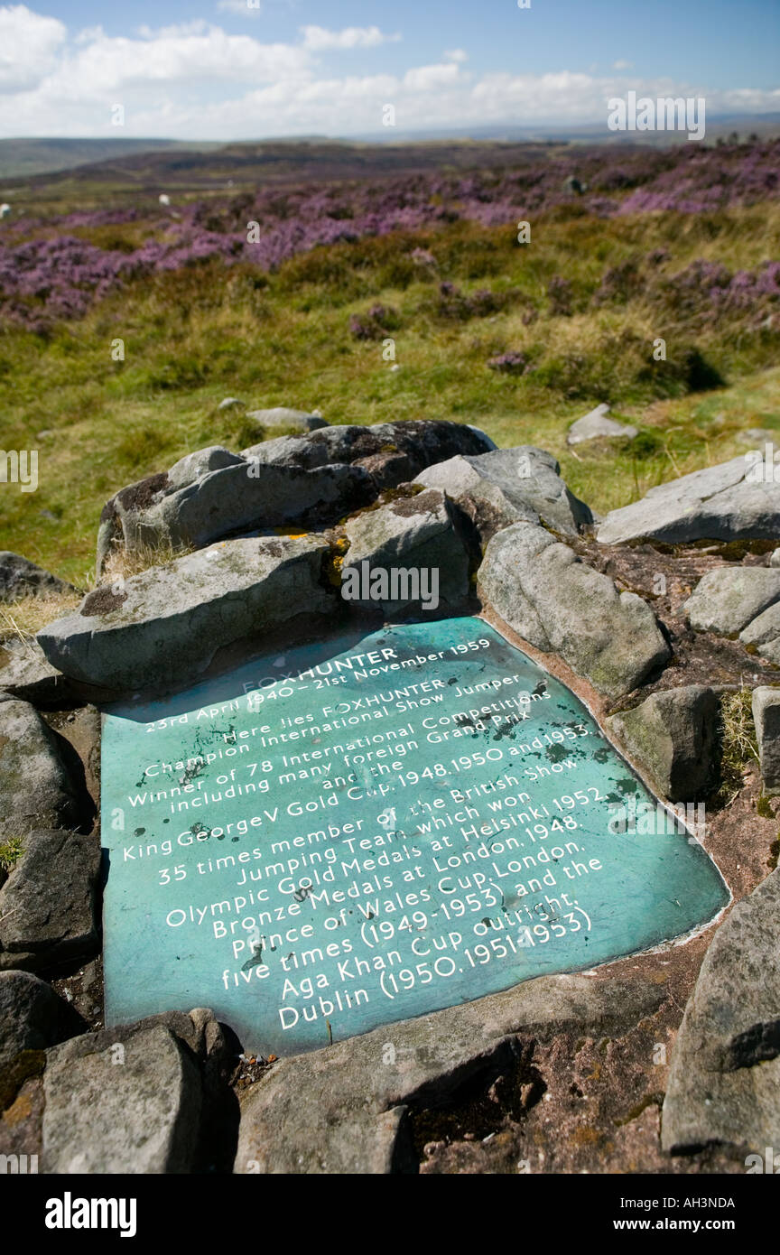 Plaque commemorating burial of Foxhunter champion show jumping horse Blorenge mountain Wales UK Stock Photo