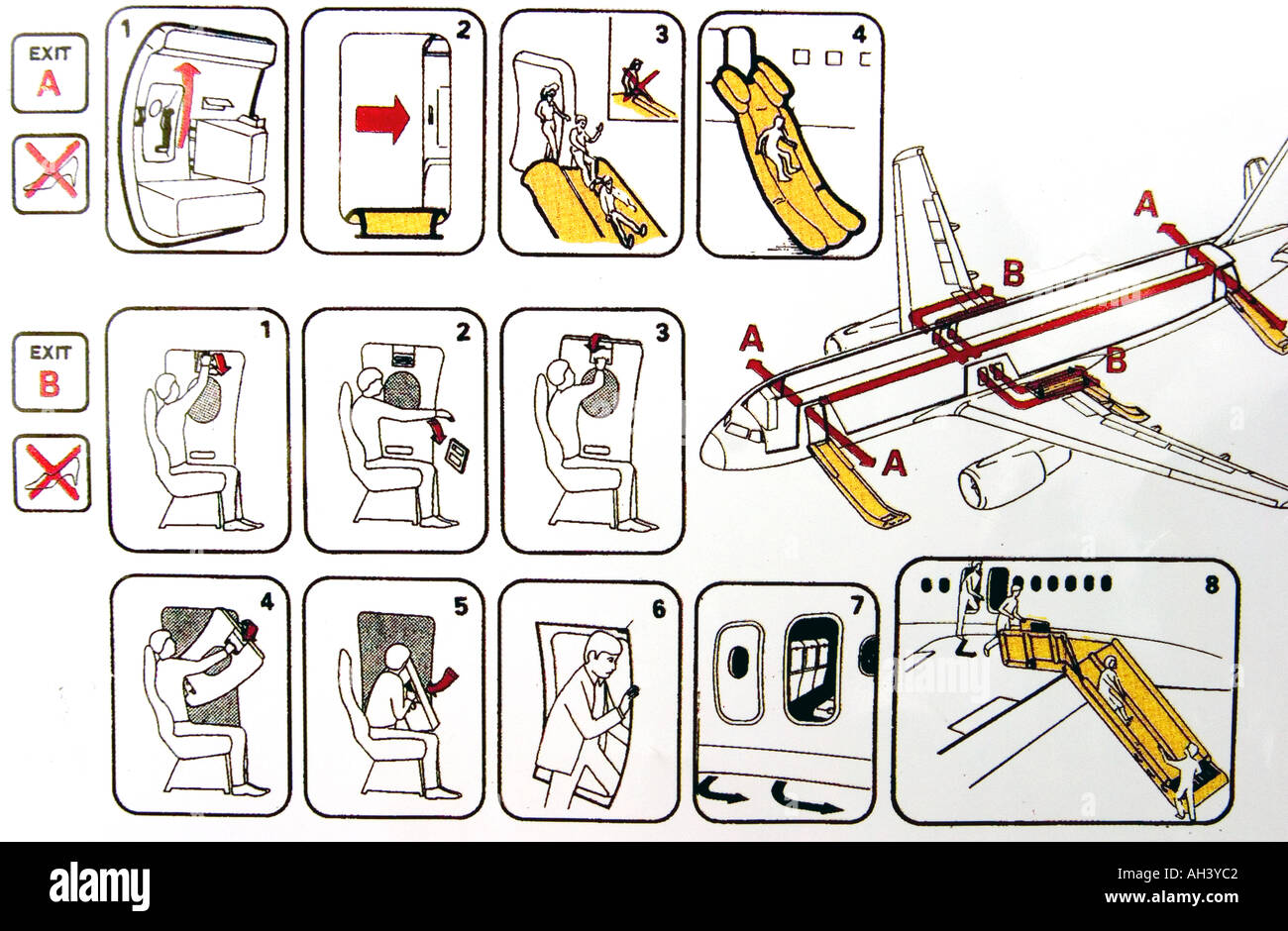 Passenger safety instructions of a plane Stock Photo Alamy
