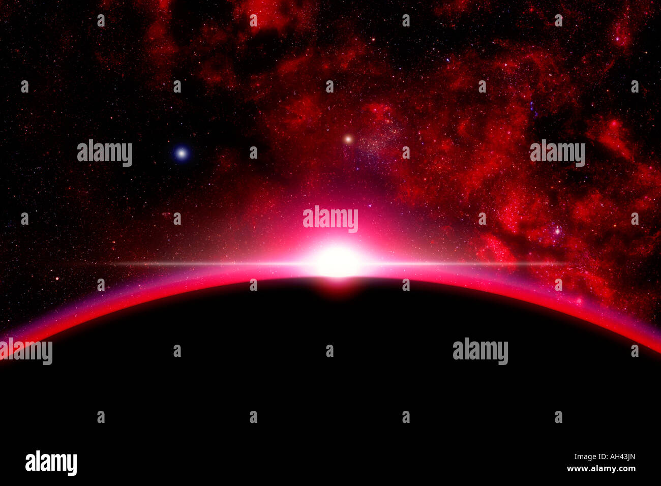 A space illustration of a sunrise to the space Stock Photo - Alamy