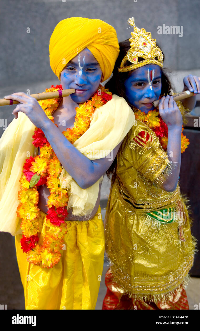 Brother and sister pose as Lord Krishna Festival of Chariots "Trafalgar