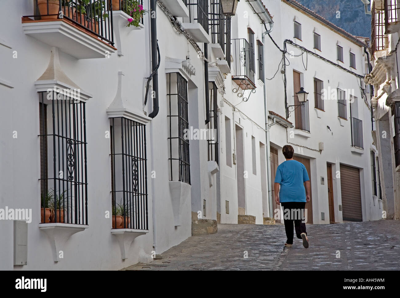 Grazalema white village located in a high valley over 800m in the Sierra del Endrinal. Stock Photo