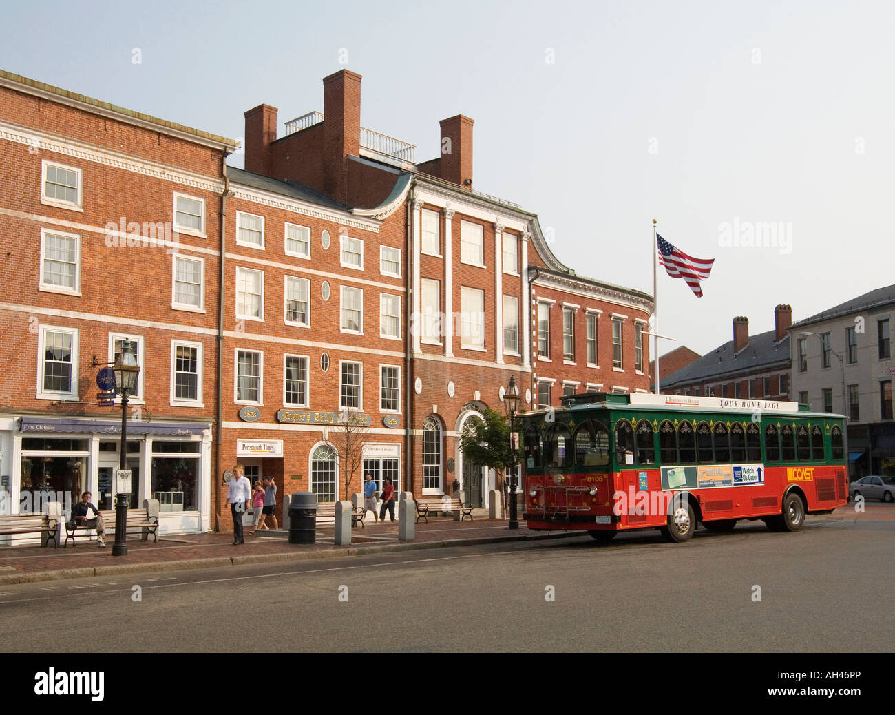 A trolley waits for passengers in Market Square, which is located in
