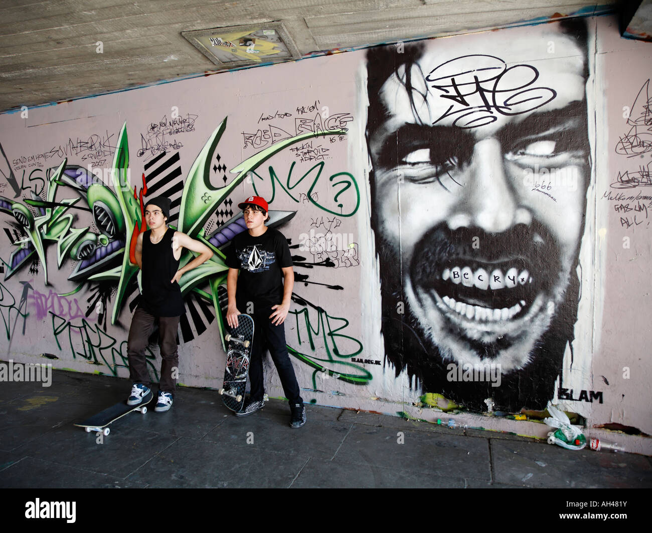 The Shining Graffiti And Skateboarder At The Skateboard Center The South Bank London UK Europe Stock Photo