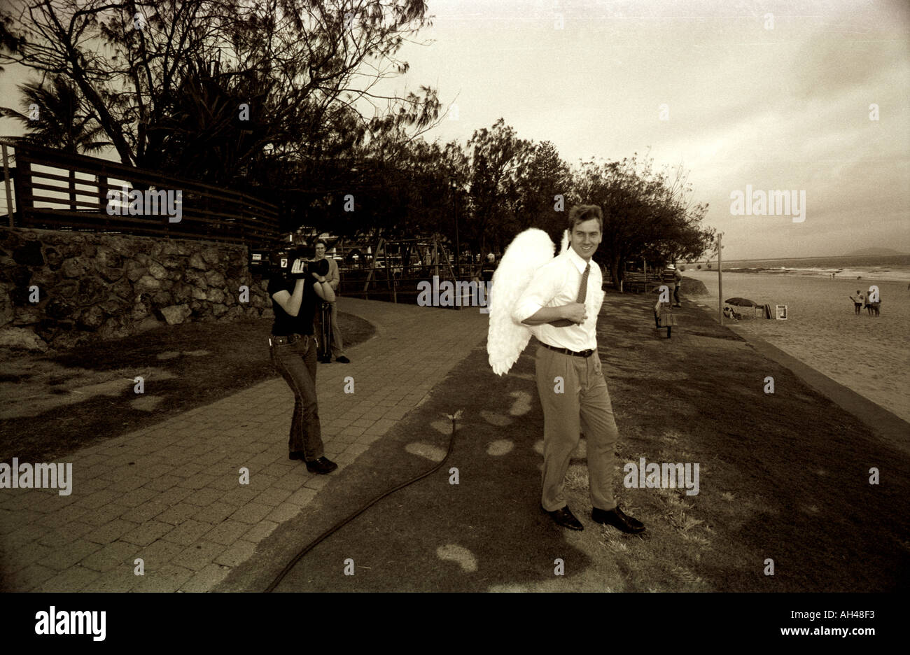 series angel TV television reporter jumping flying leaping 2061 Stock