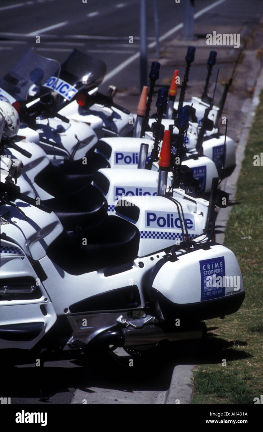 police motorcycles parked while officers have lunch 2036 Stock Photo