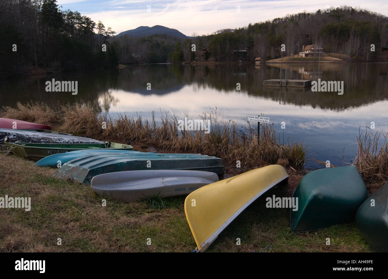 Colorful Canoes on Mirror Lake North Carolina USA Stock Photo Alamy