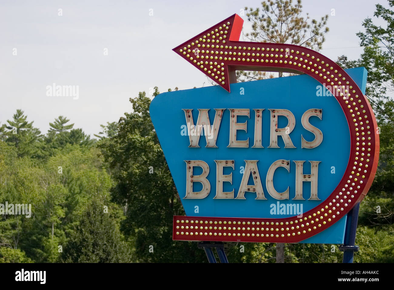 Sign for Weirs Beach at Lake Winnepesaukee New Hampshire Stock Photo