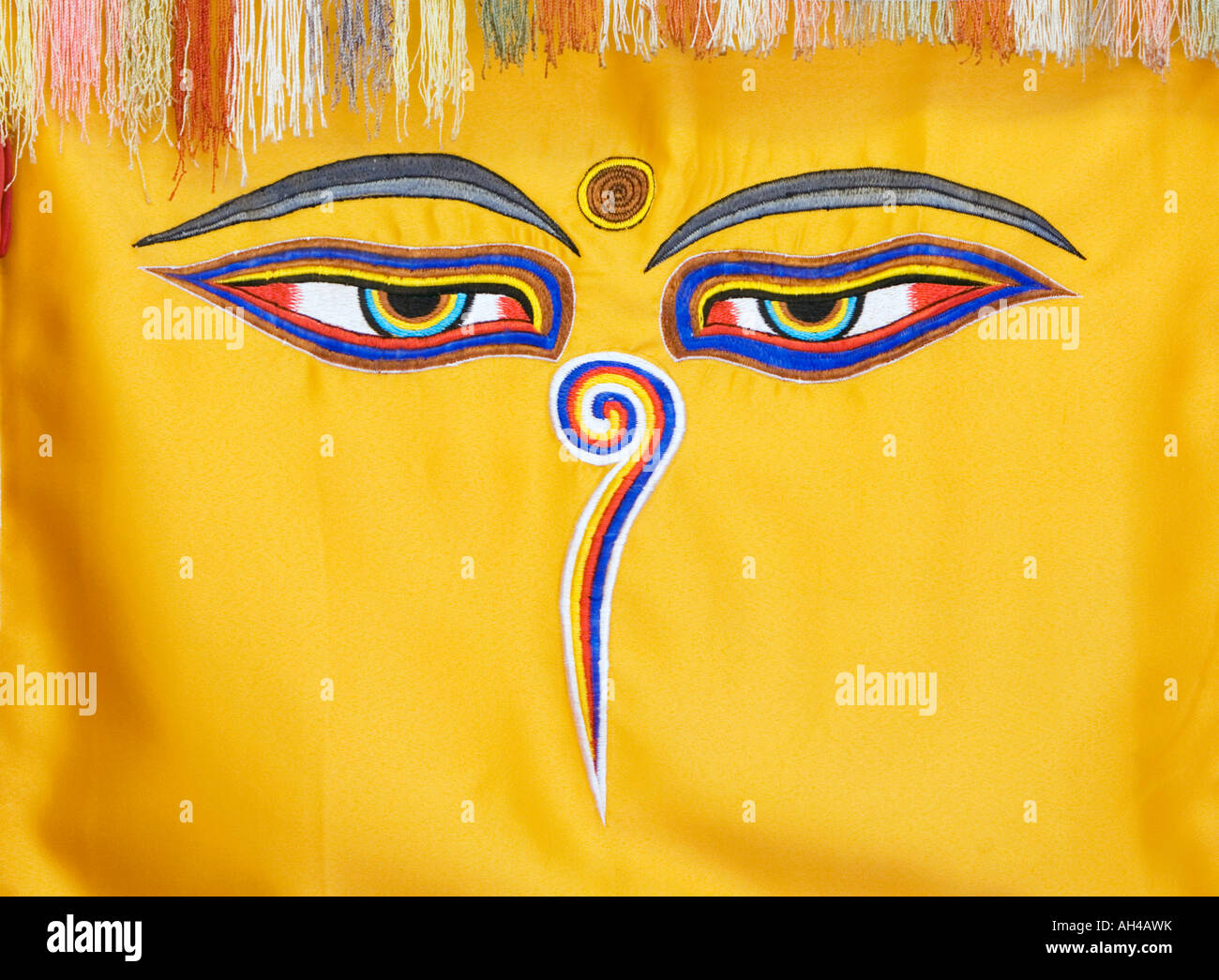 Tibetan Buddhist eyes wall hanging. Kathmandu, Nepal Stock Photo - Alamy