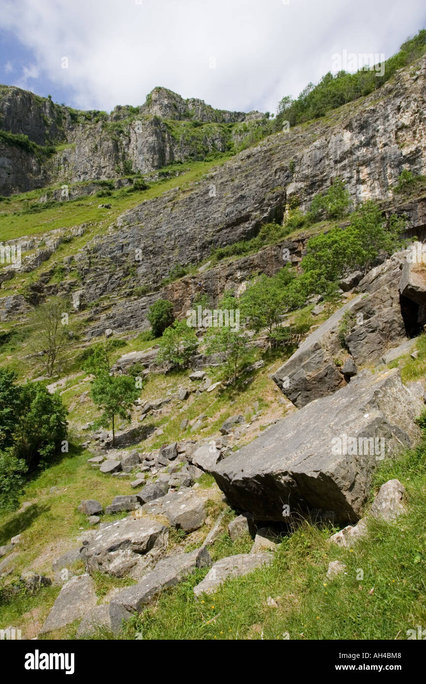 Karst limestone cliffs and calcareous grassland of Cheddar Gorge Somerset UK Stock Photo