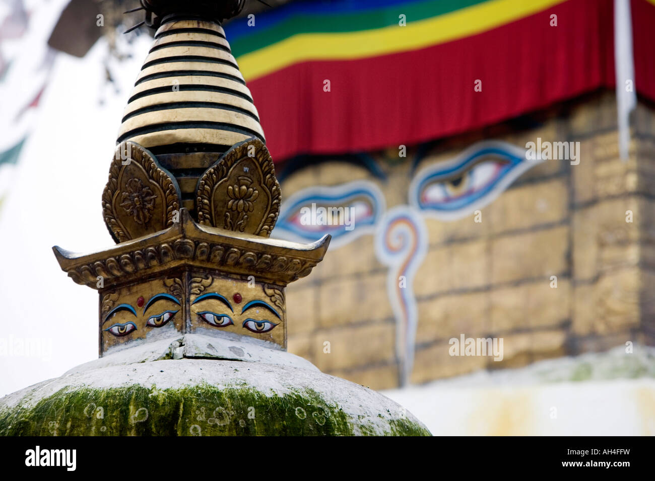 Tibetan buddhist eyes. Swayambhu stupa, Nepal, Kathmandu Stock Photo