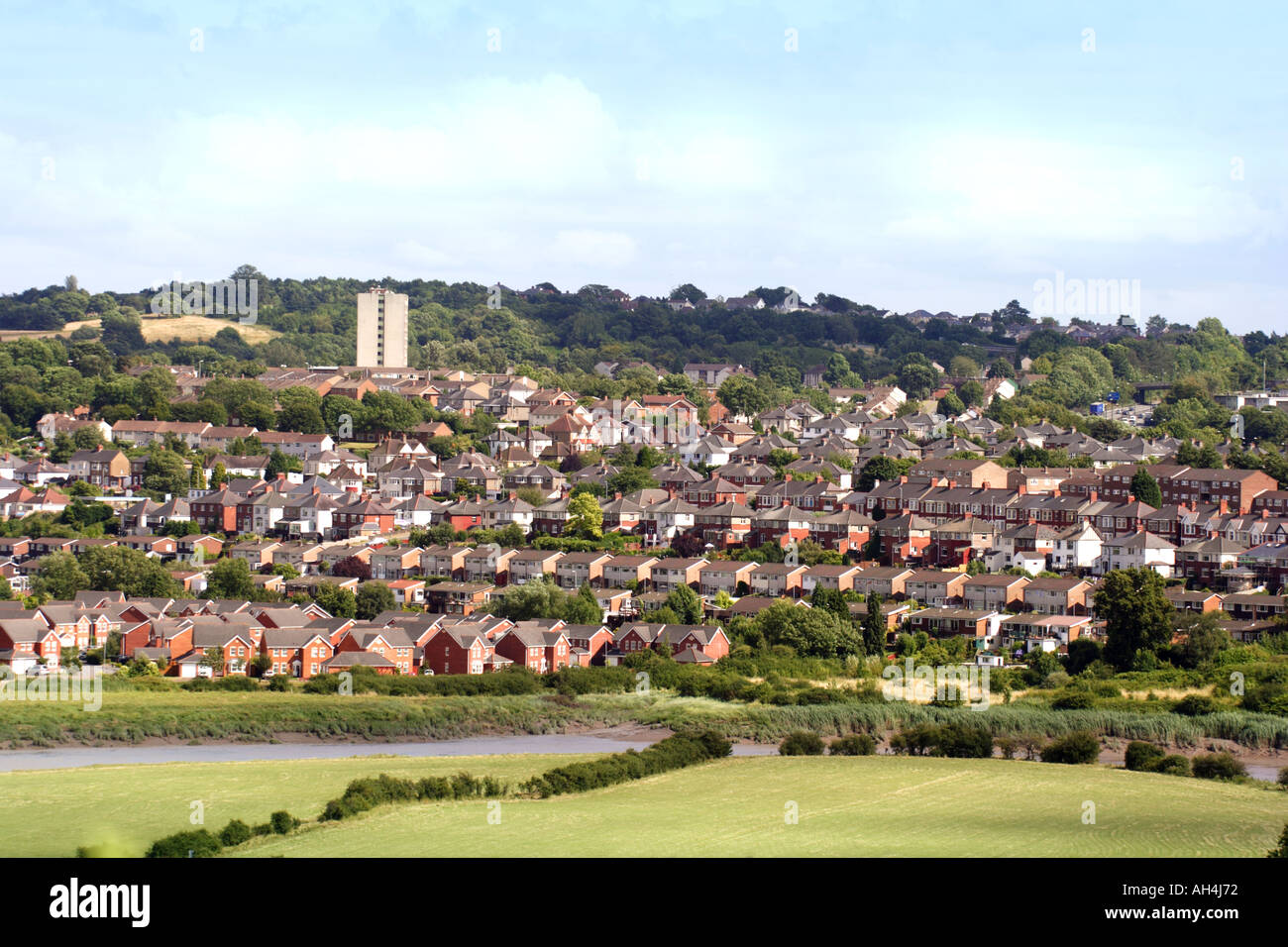 Housing and River Usk St Julians Newport South East Wales Stock Photo