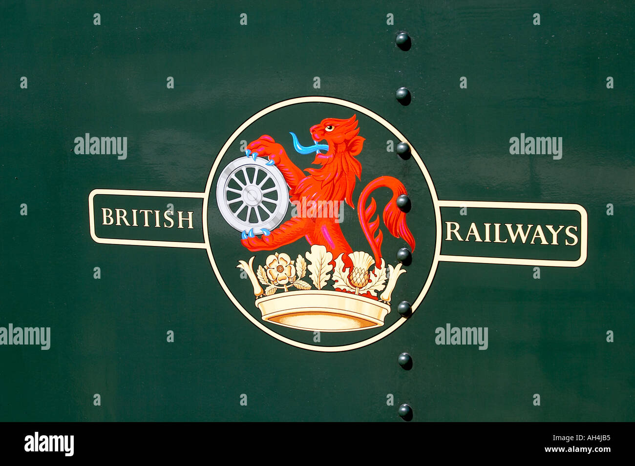 Old British Railways sign logo on steam engine at Bodmin and Wenford Railway Cornwall England Stock Photo