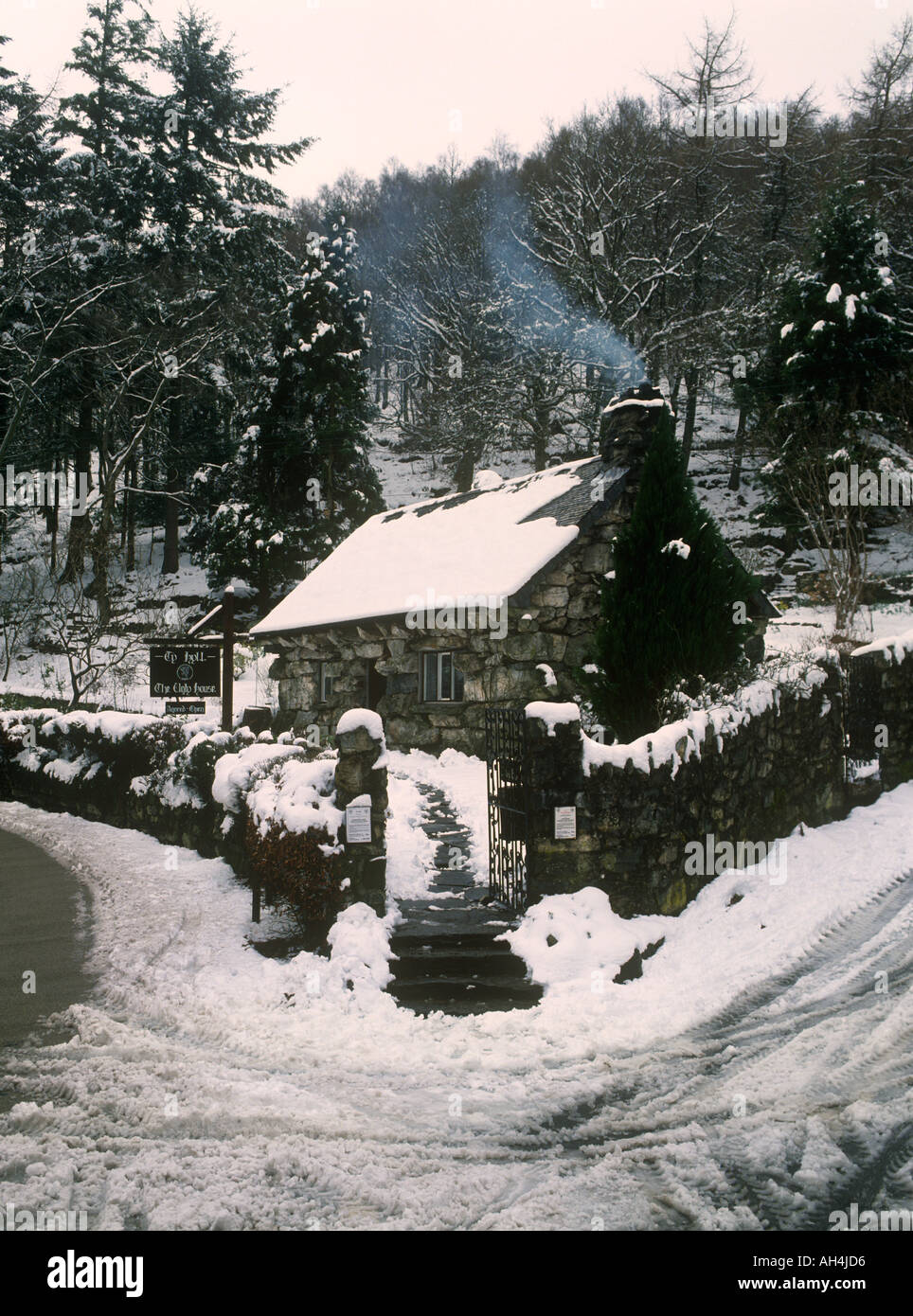 The Ugly House in Snow Betws y Coed Snowdonia North West Wales Stock Photo