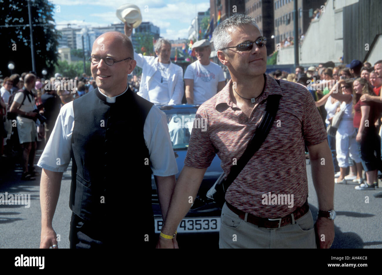 Priest and friend at Euro pride Oslo Stock Photo