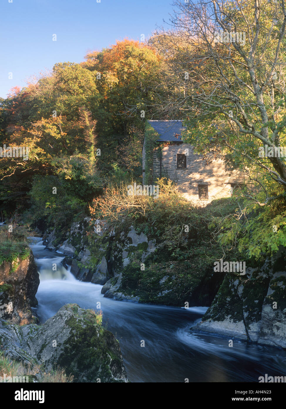 House by Riverside Cenarth Falls Carmarthenshire West Wales Stock Photo