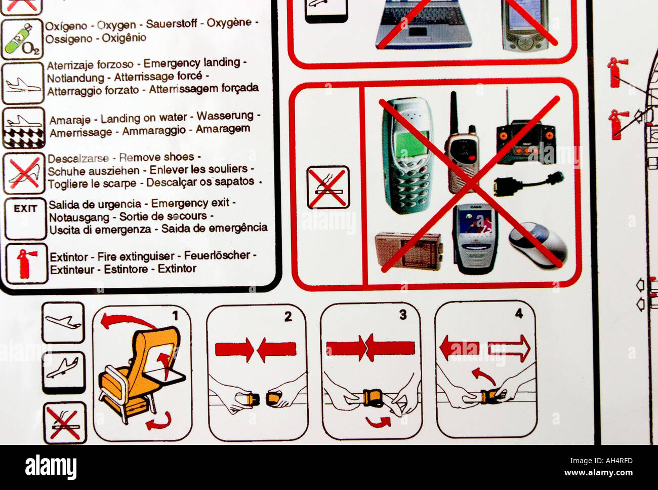 Passenger safety instructions of a plane Stock Photo Alamy