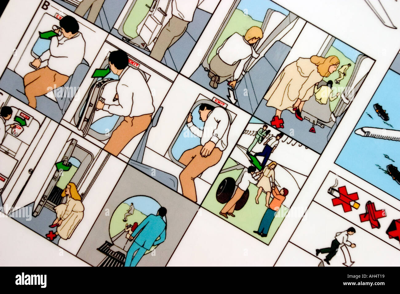 Passenger safety instructions of a plane Stock Photo Alamy