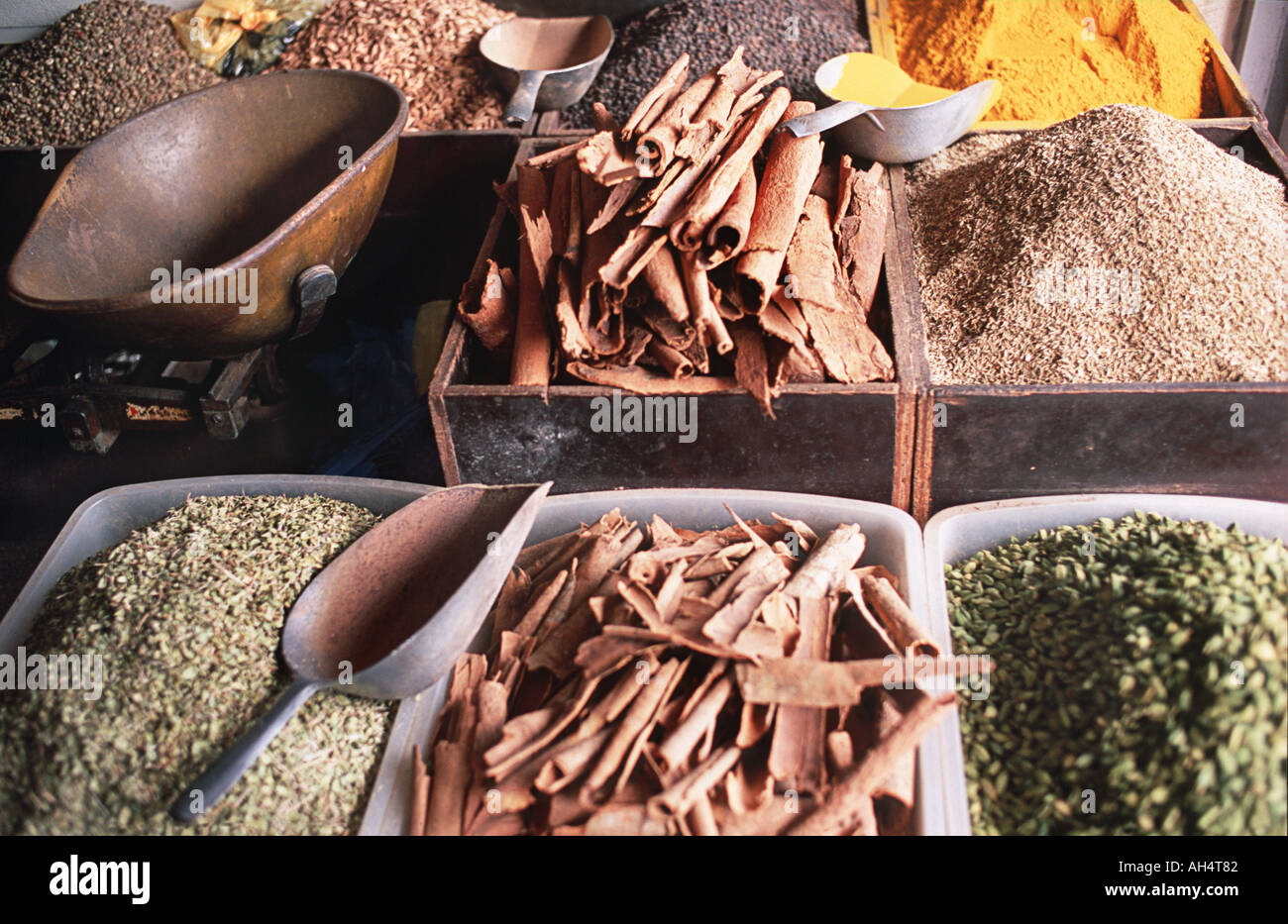 Grain spices and curry powder for sale at market Stone Town Zanzibar