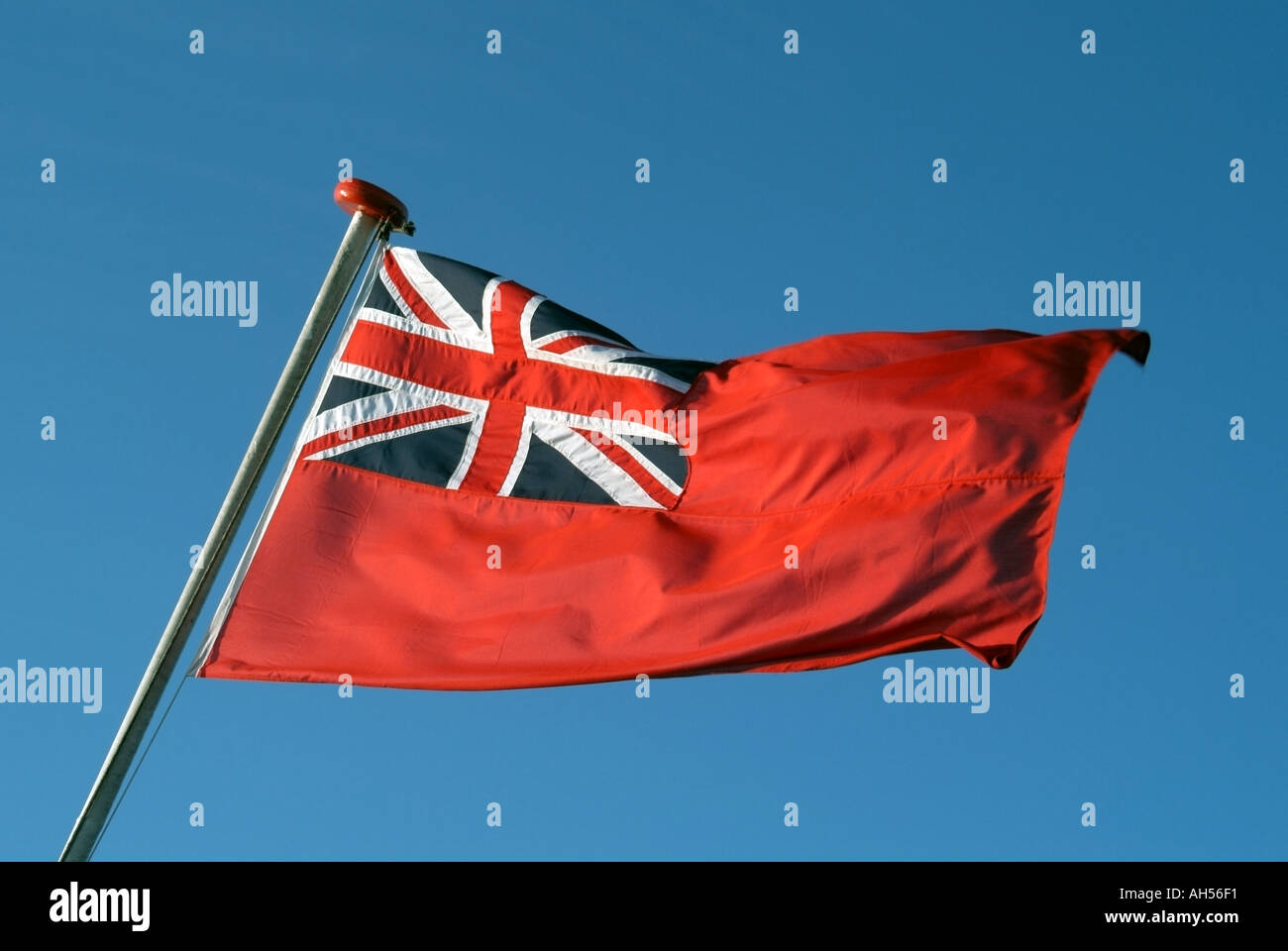English Channel Red Ensign flag flying on a cross Channel ferry the ensign of the British Merchant Navy Stock Photo