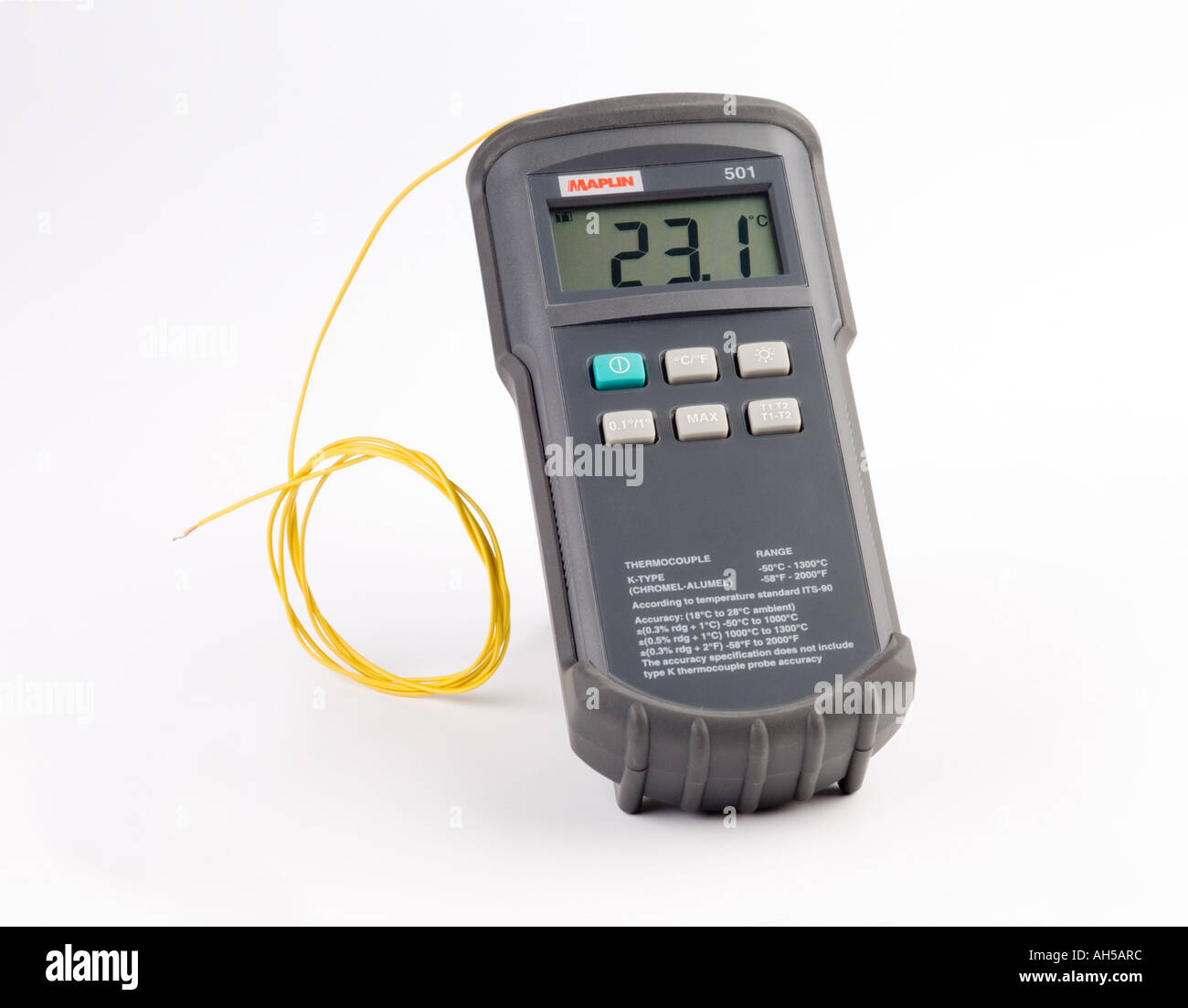 digital thermometer using a thermocouple junction sensor Stock Photo