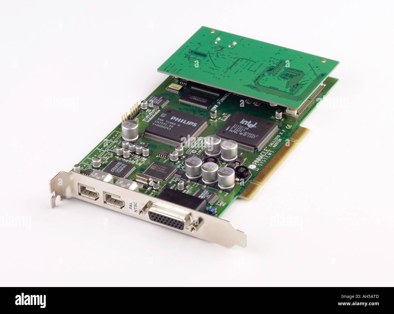 A video graphics card for a PC based computer showing various electronic components Stock Photo