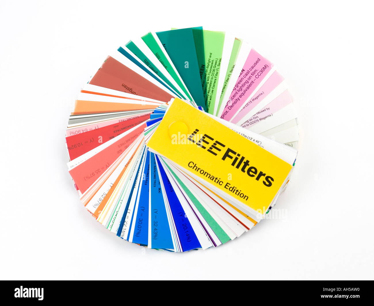 a swatch book of coloured filters used for studio lighting Stock Photo