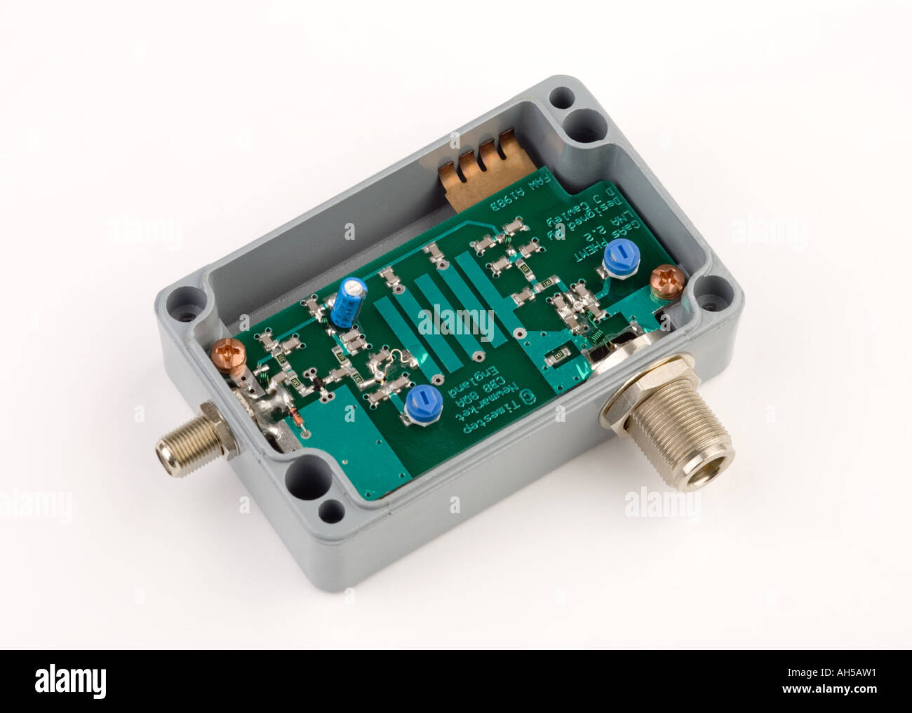 a microwave frequency circuit board from a receiver module Stock Photo