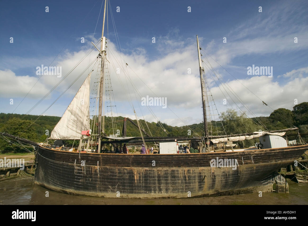 An old sailing barge at Morwelham Quay, nr Tavistock, Devon, Great Britain. Stock Photo