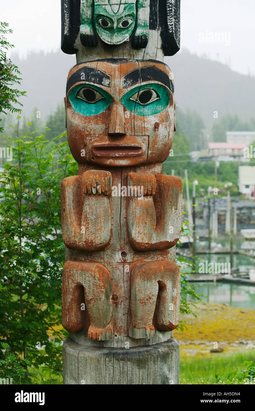 A totem pole on Chief Shakes Island site of a Native American clan