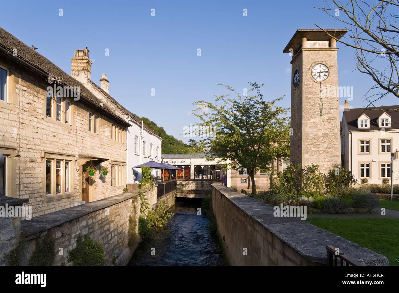 The Nailsworth Stream running through the Cotswold town of Nailsworth, Gloucestershire Stock Photo