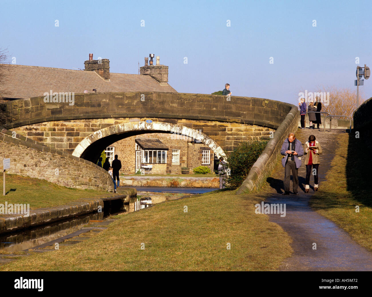 Cheshire Stockport Marple Locks towpath crossing bridge over